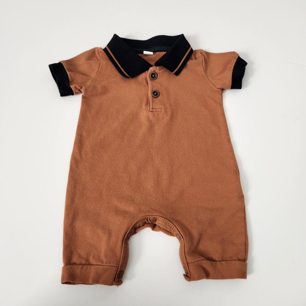 Baby Boy Romper Tan Polo Style‎ Short Sleeve Snap Bottom Size 3 months